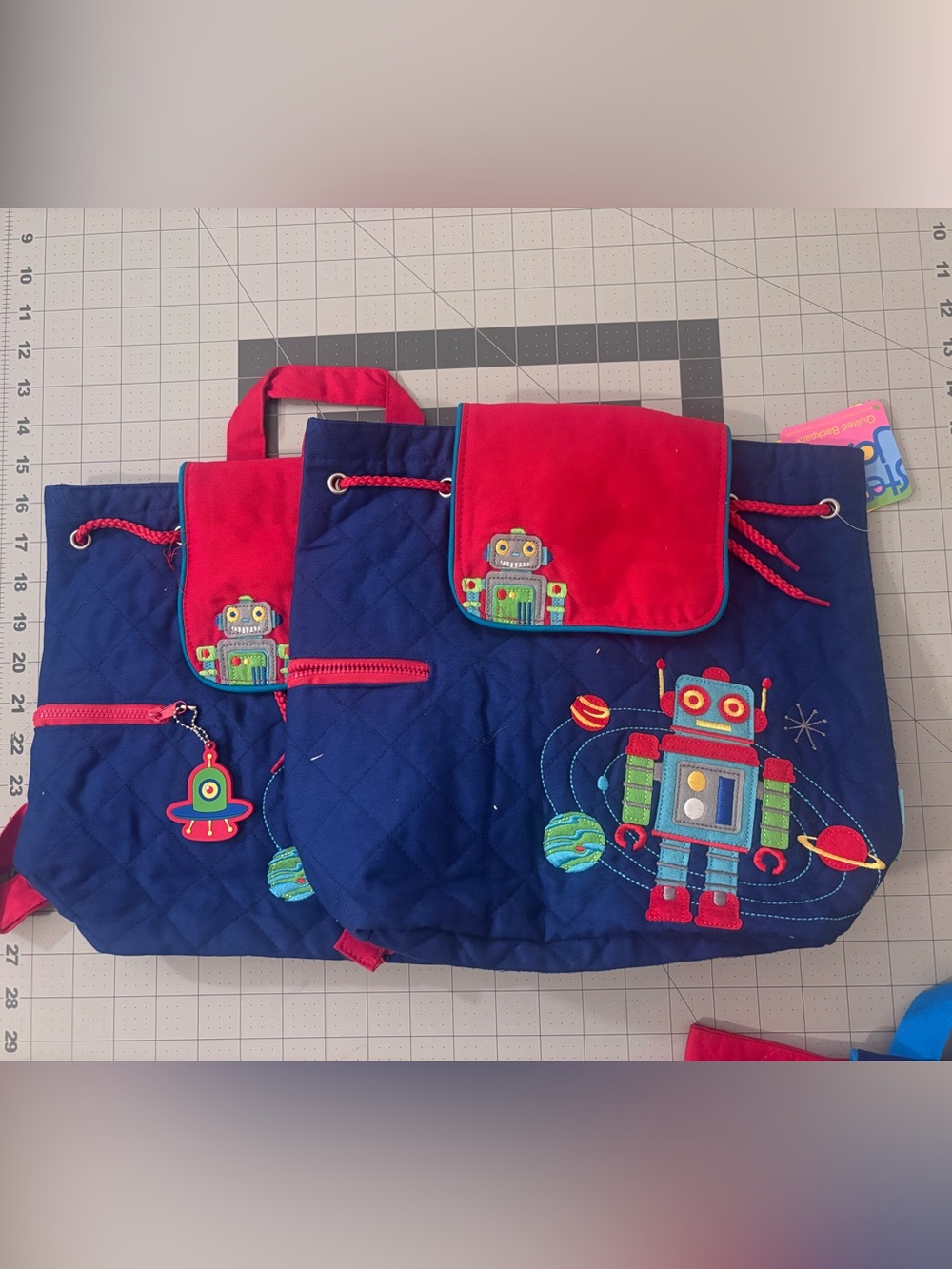 Navy & Red Robot Quilted Kids Backpack -Stephen Joseph
